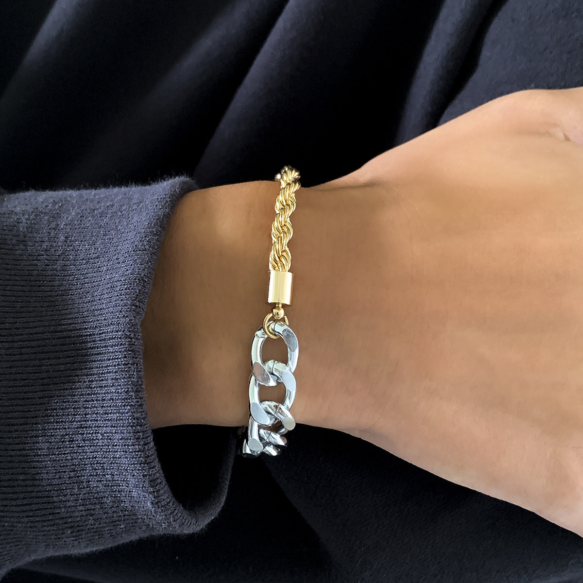 Contrasting Two-Color Adjustable Twist-Chain Bracelet - Damned Threads